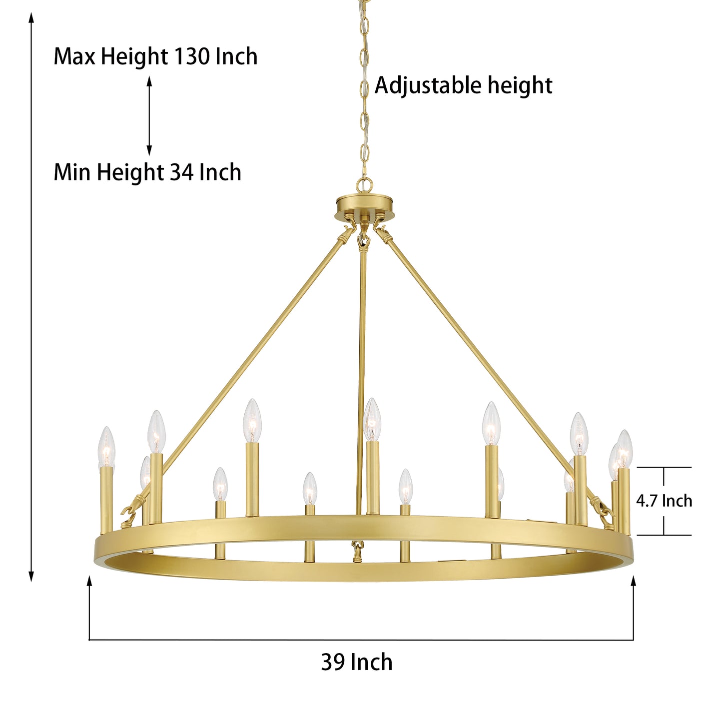 Martanae 15-Light Candle Style Wagon Wheel Chandelier UL Listed