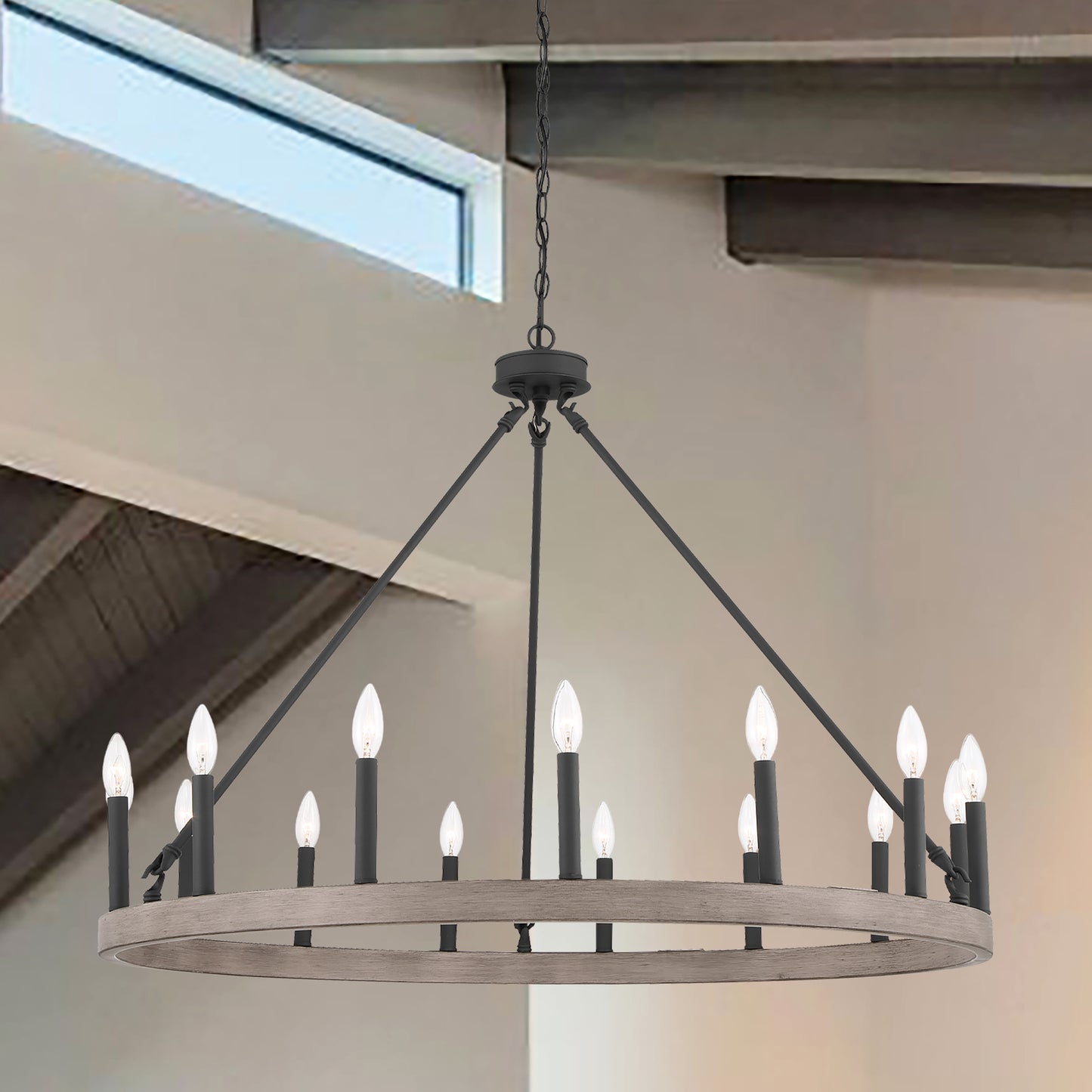 Martanae 15-Light Candle Style Wagon Wheel Chandelier UL Listed