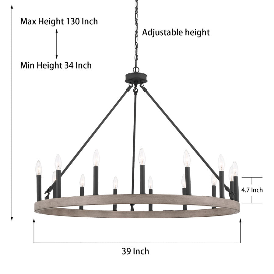 Martanae 15-Light Candle Style Wagon Wheel Chandelier UL Listed