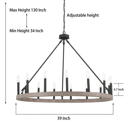 Martanae 15-Light Candle Style Wagon Wheel Chandelier UL Listed