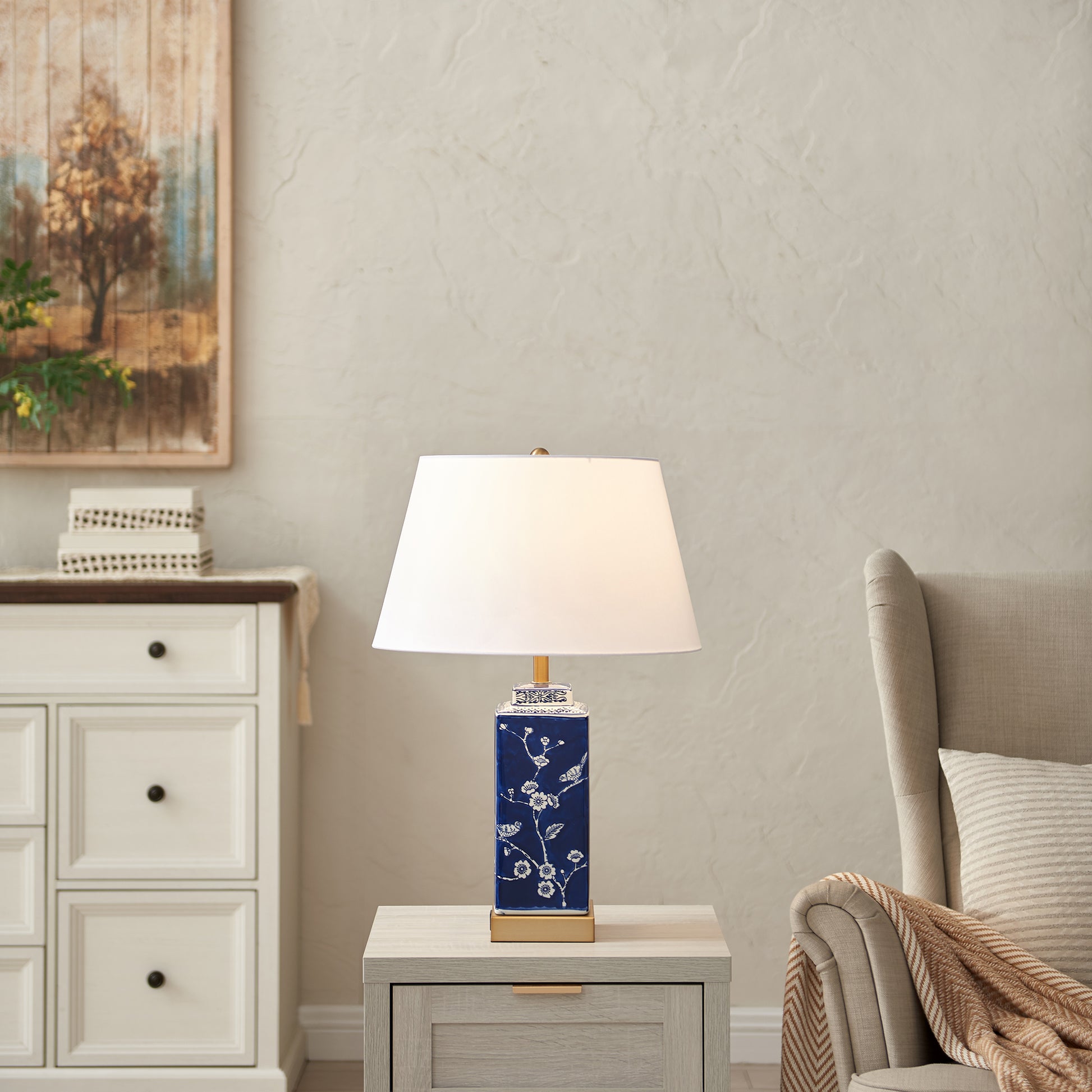 1 light silk fabric table lamp with usb ports (3) by ACROMA