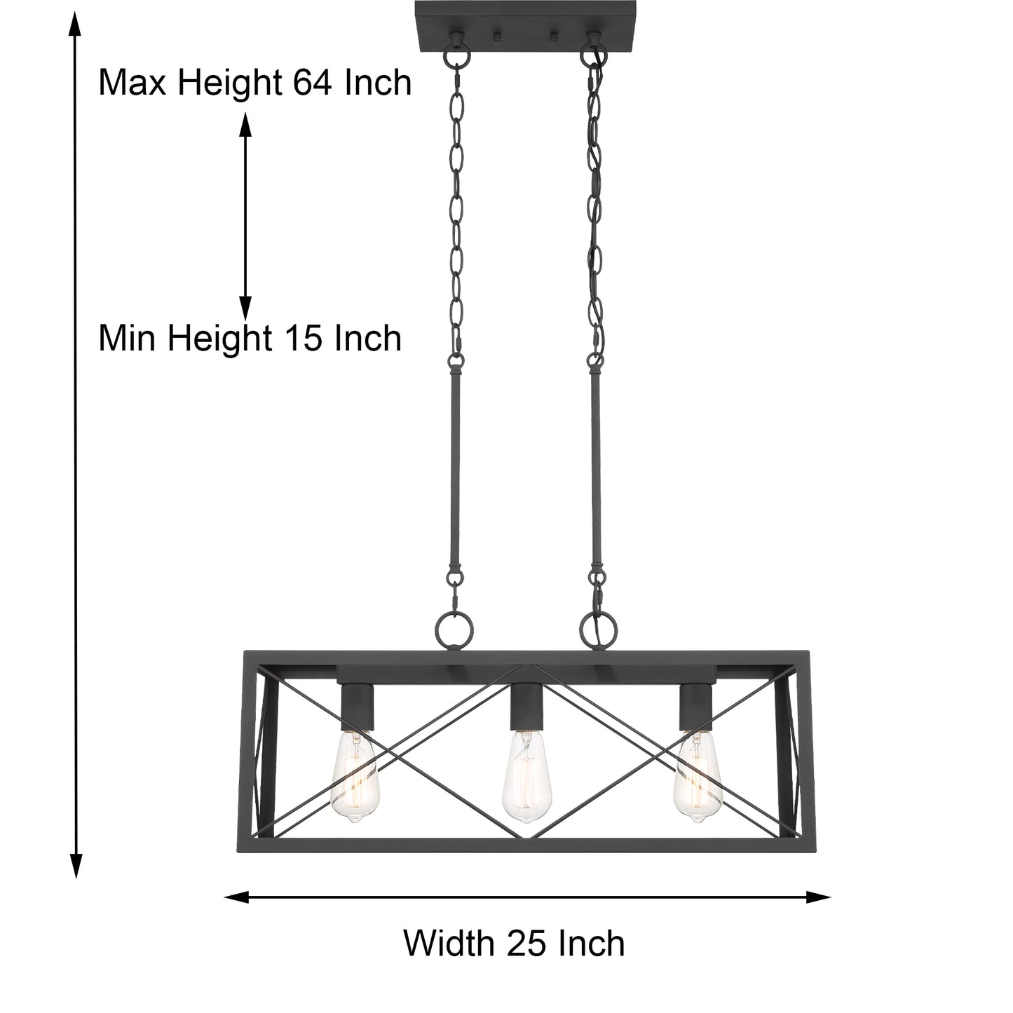 Luminaire suspendu rectangulaire à 3 lampes pour îlot de cuisine Alodie homologué UL