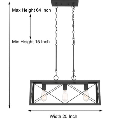 Luminaire suspendu rectangulaire à 3 lampes pour îlot de cuisine Alodie homologué UL