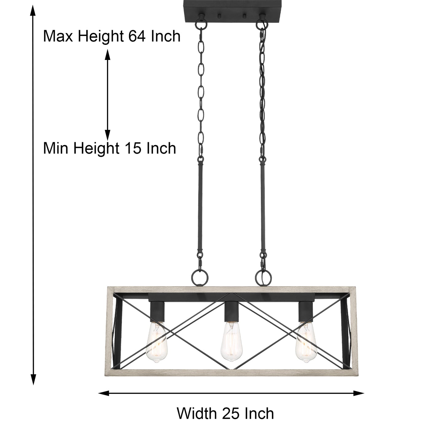 Luminaire suspendu rectangulaire à 3 lampes pour îlot de cuisine Alodie homologué UL