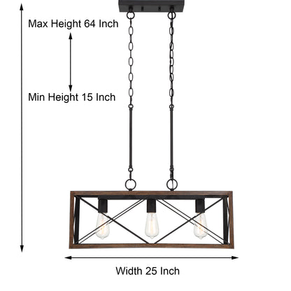 Luminaire suspendu rectangulaire à 3 lampes pour îlot de cuisine Alodie homologué UL