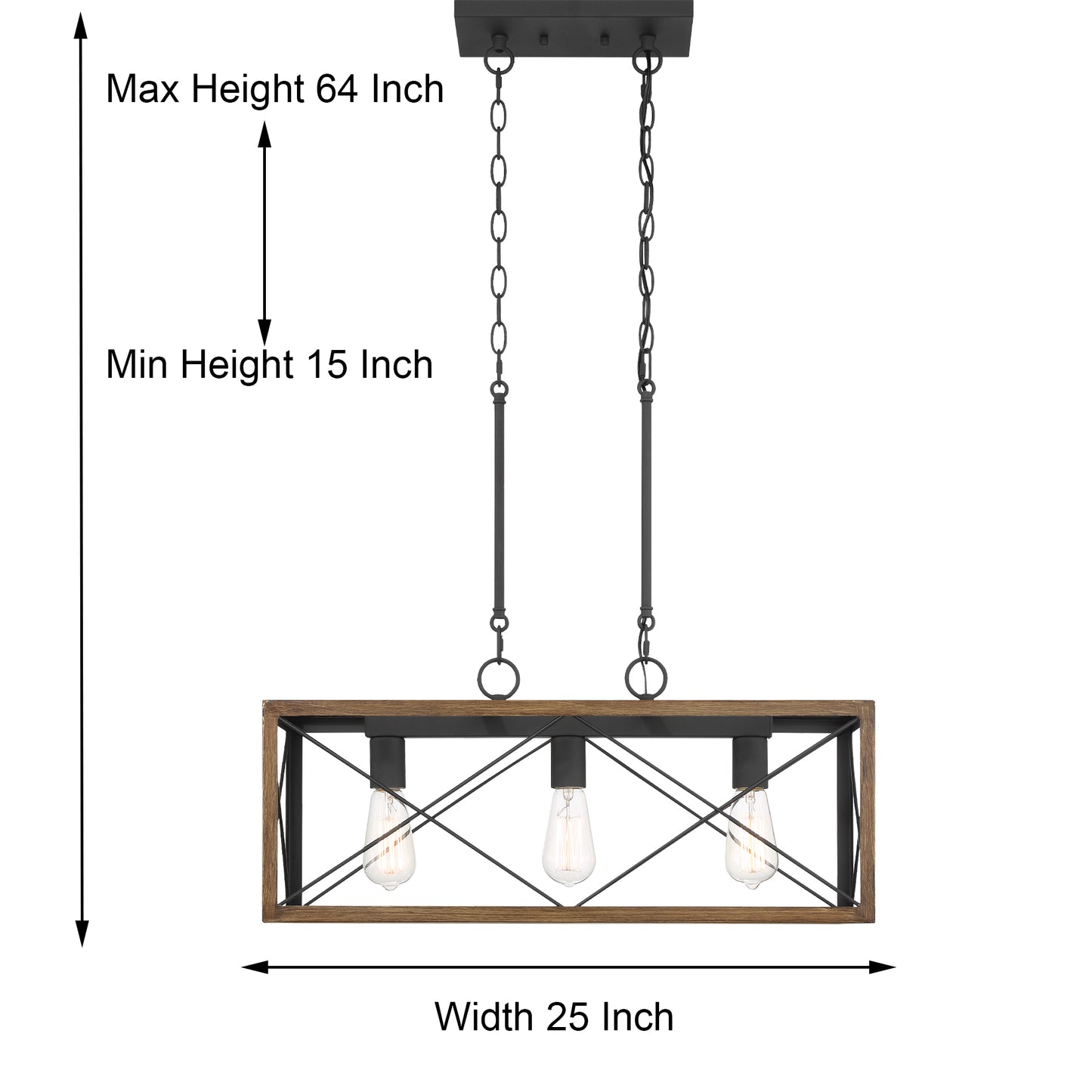 Luminaire suspendu rectangulaire à 3 lampes pour îlot de cuisine Alodie homologué UL