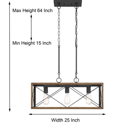 Luminaire suspendu rectangulaire à 3 lampes pour îlot de cuisine Alodie homologué UL