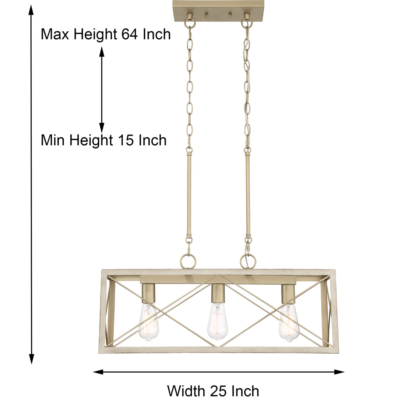 Luminaire suspendu rectangulaire à 3 lampes pour îlot de cuisine Alodie homologué UL