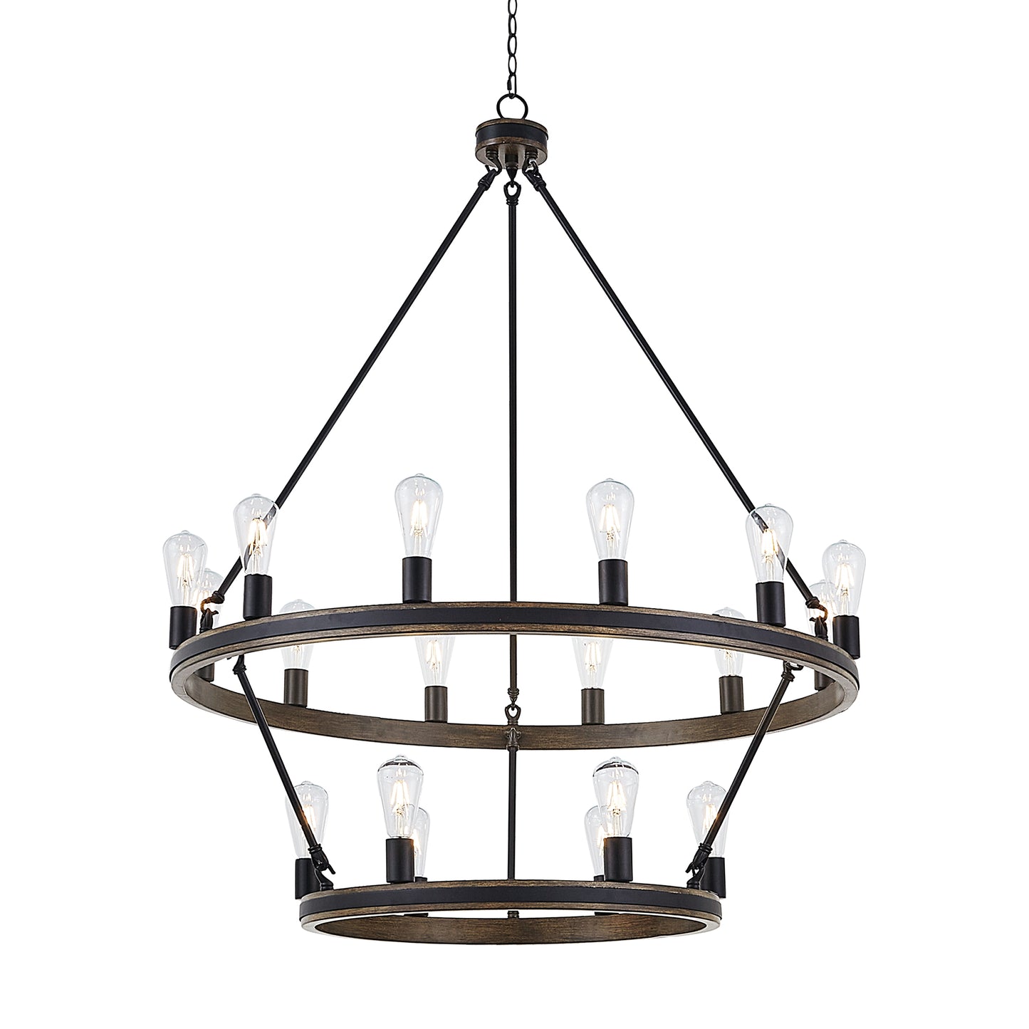 Jasper 18-Light Wagon Wheel Tiered Chandelier with Wood Accents UL Listed