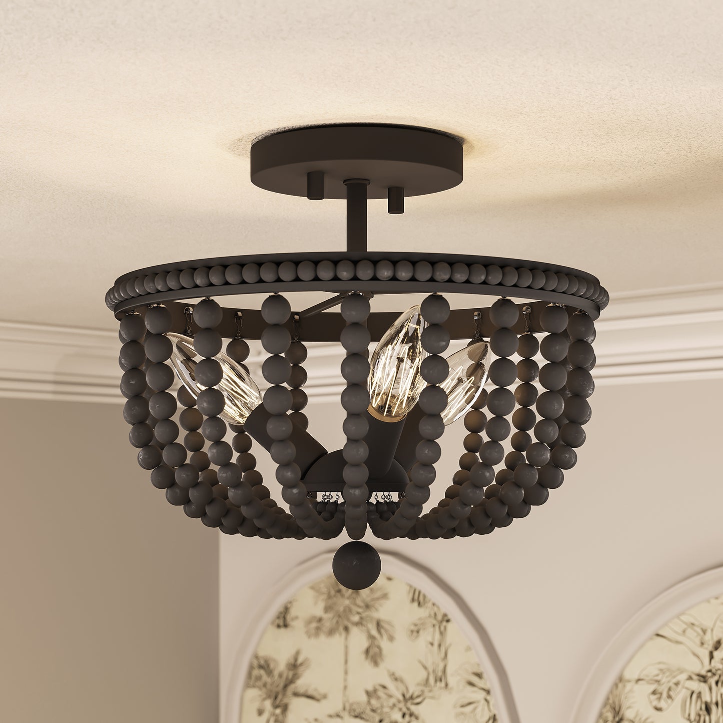 Streator 3-Light Wood Beaded Semi Flush Mount