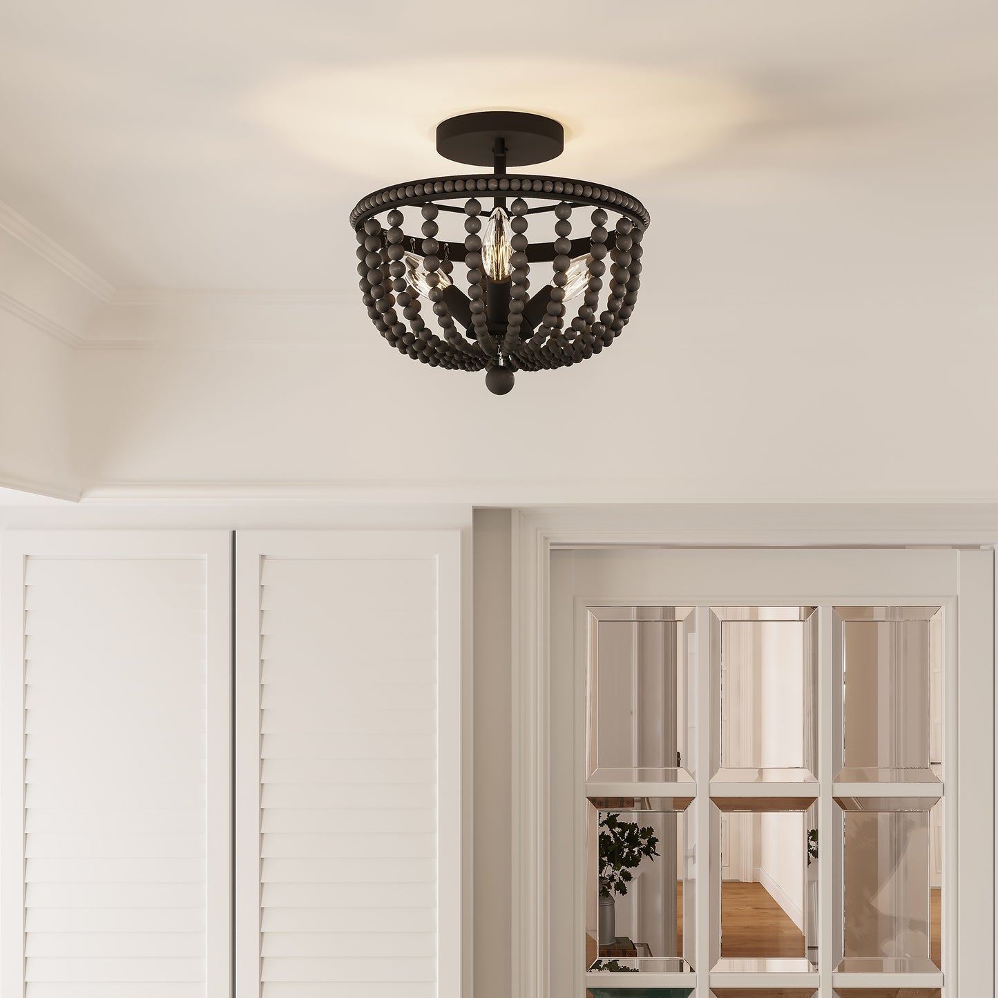 Streator 3-Light Wood Beaded Semi Flush Mount