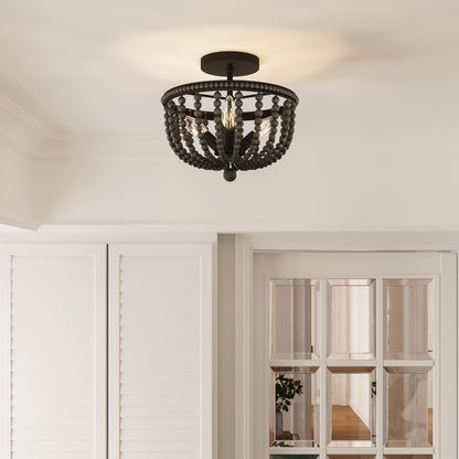 Streator 3-Light Wood Beaded Semi Flush Mount