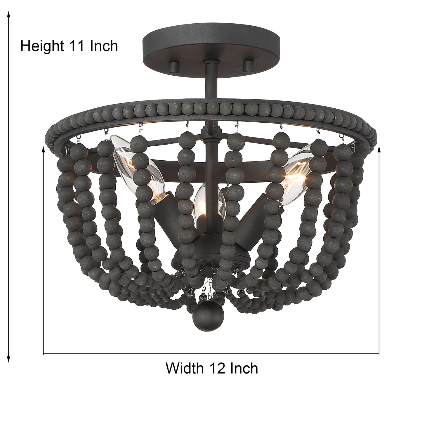 Plafonnier semi-encastré à 3 lampes avec perles de bois Streator