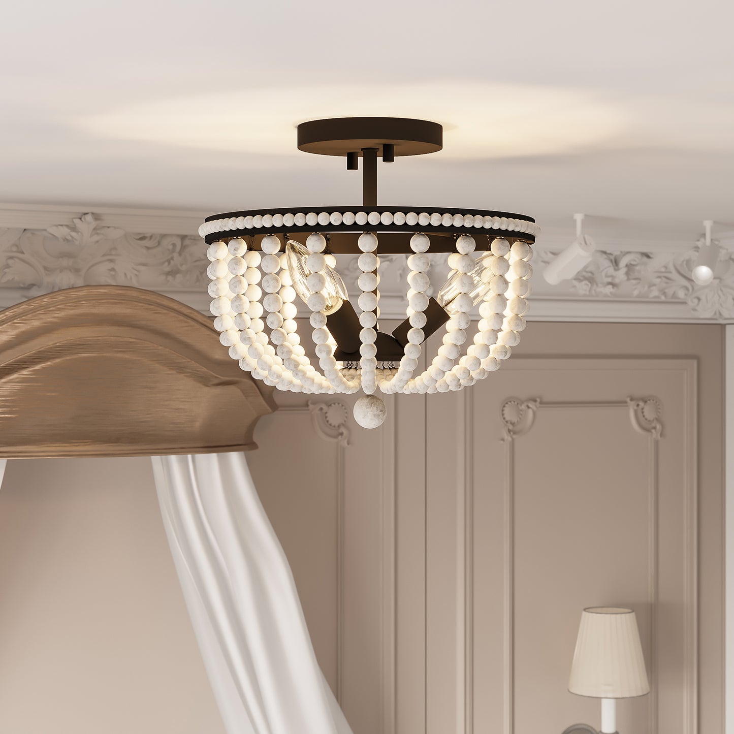 Streator 3-Light Wood Beaded Semi Flush Mount