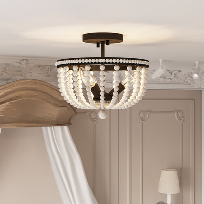 Streator 3-Light Wood Beaded Semi Flush Mount