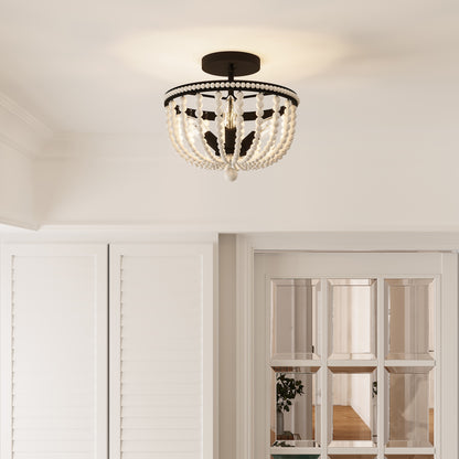 Streator 3-Light Wood Beaded Semi Flush Mount