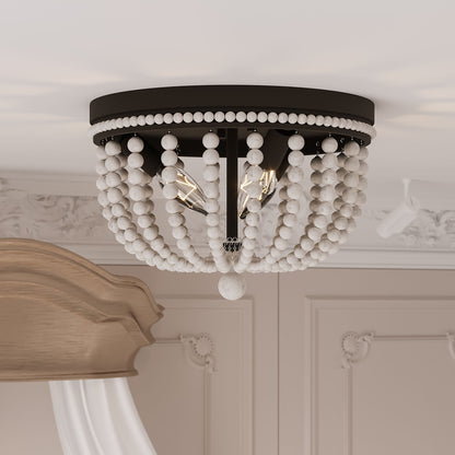 Streator 3-Light Wood Beaded Flush Mount