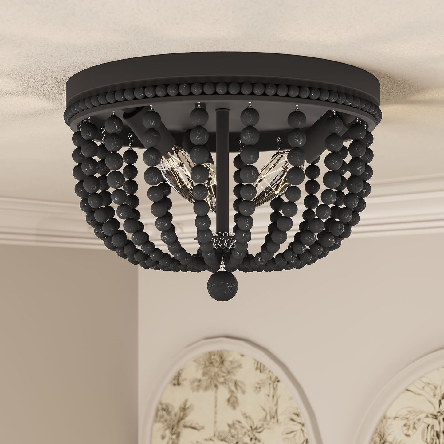 Streator 3-Light Wood Beaded Flush Mount