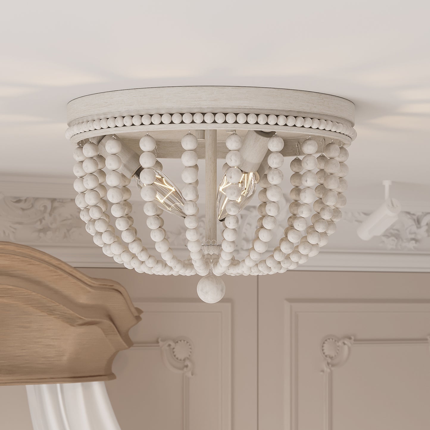 Streator 3-Light Wood Beaded Flush Mount