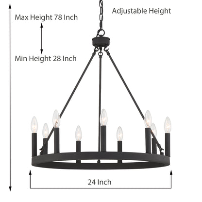 Orlando 9-Light Candle Style Wagon Wheel Chandelier UL Listed