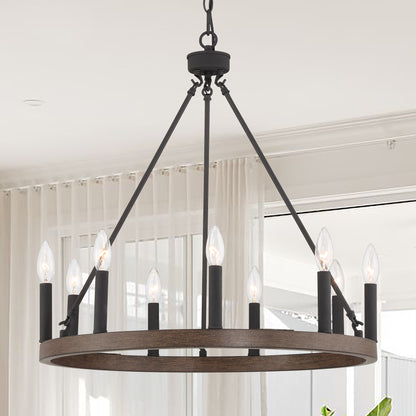 Orlando 9-Light Candle Style Wagon Wheel Chandelier UL Listed