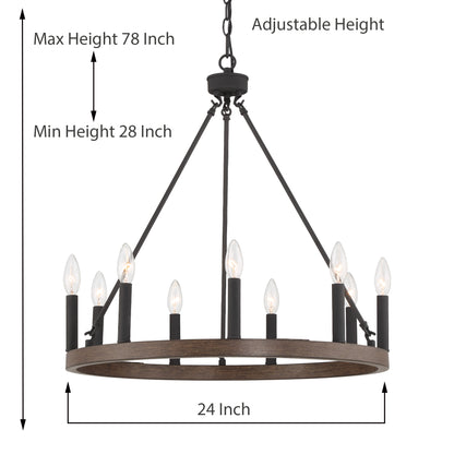 Orlando 9-Light Candle Style Wagon Wheel Chandelier UL Listed