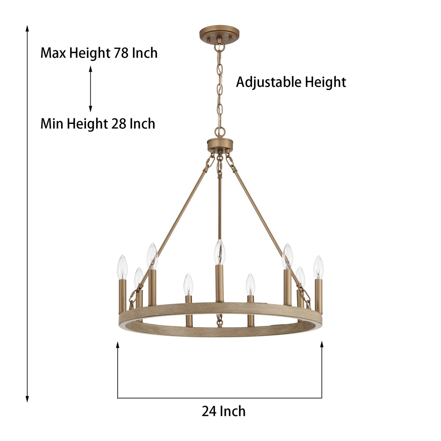 Orlando 9-Light Candle Style Wagon Wheel Chandelier UL Listed