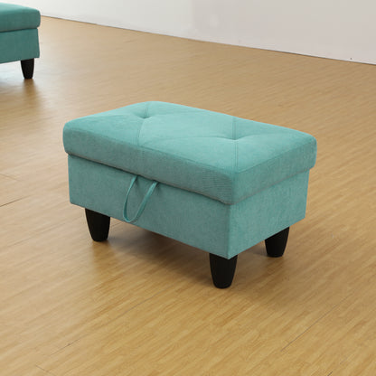 Enfield Blue Linen Rectangle Storage Ottoman