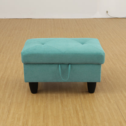 Enfield Blue Linen Rectangle Storage Ottoman