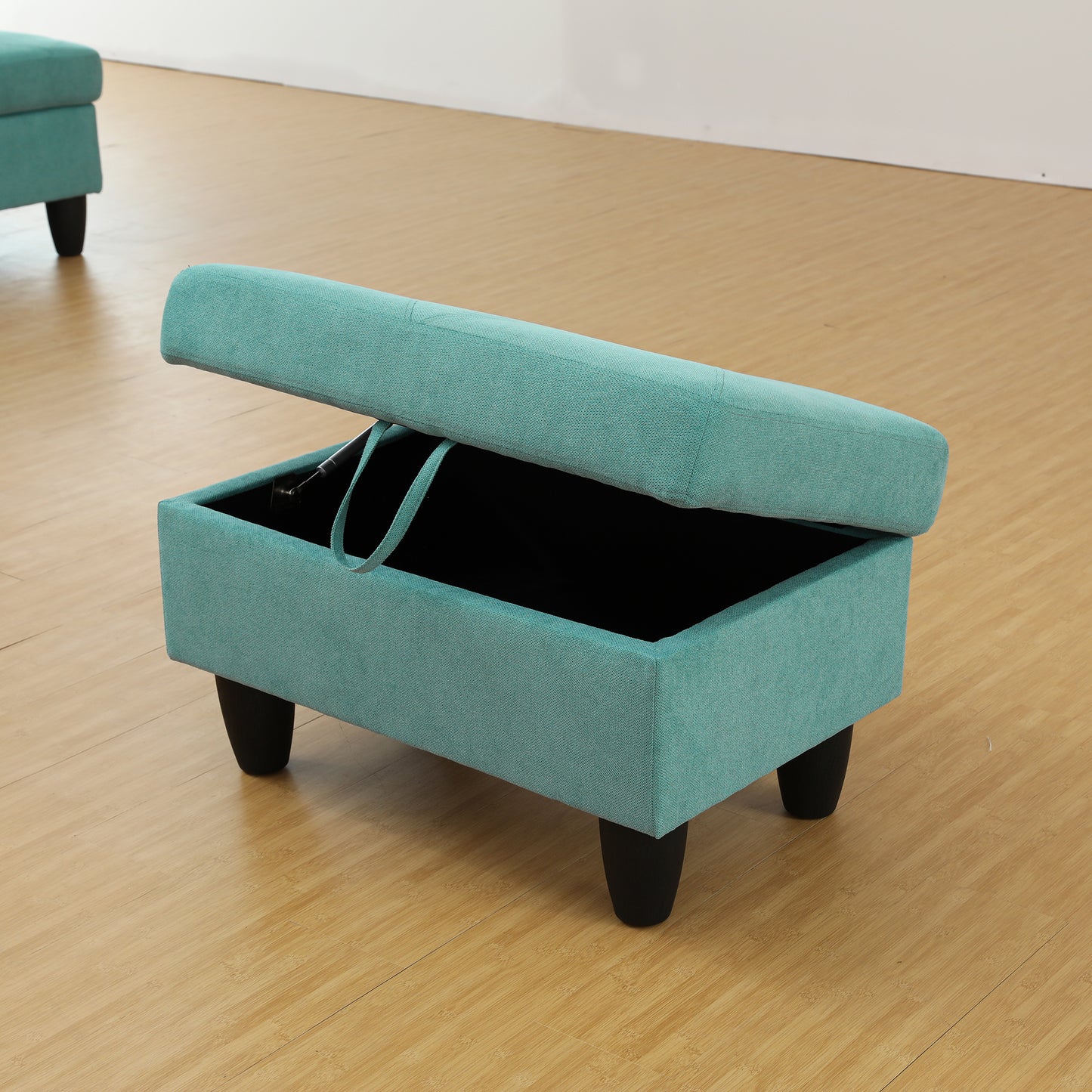 Enfield Blue Linen Rectangle Storage Ottoman