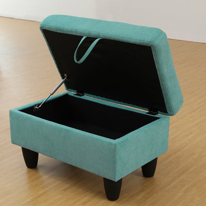 Pouf de rangement rectangulaire en lin bleu Enfield