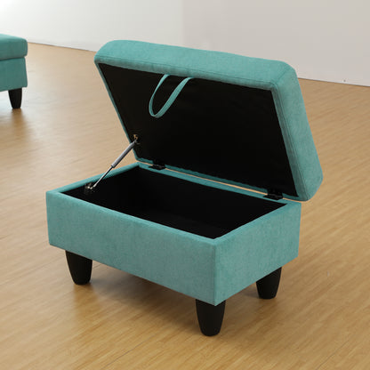 Enfield Blue Linen Rectangle Storage Ottoman