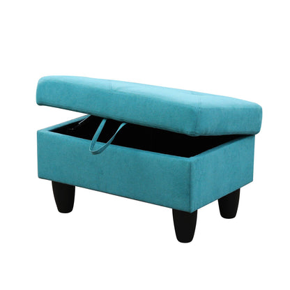 Pouf de rangement rectangulaire en lin bleu Enfield