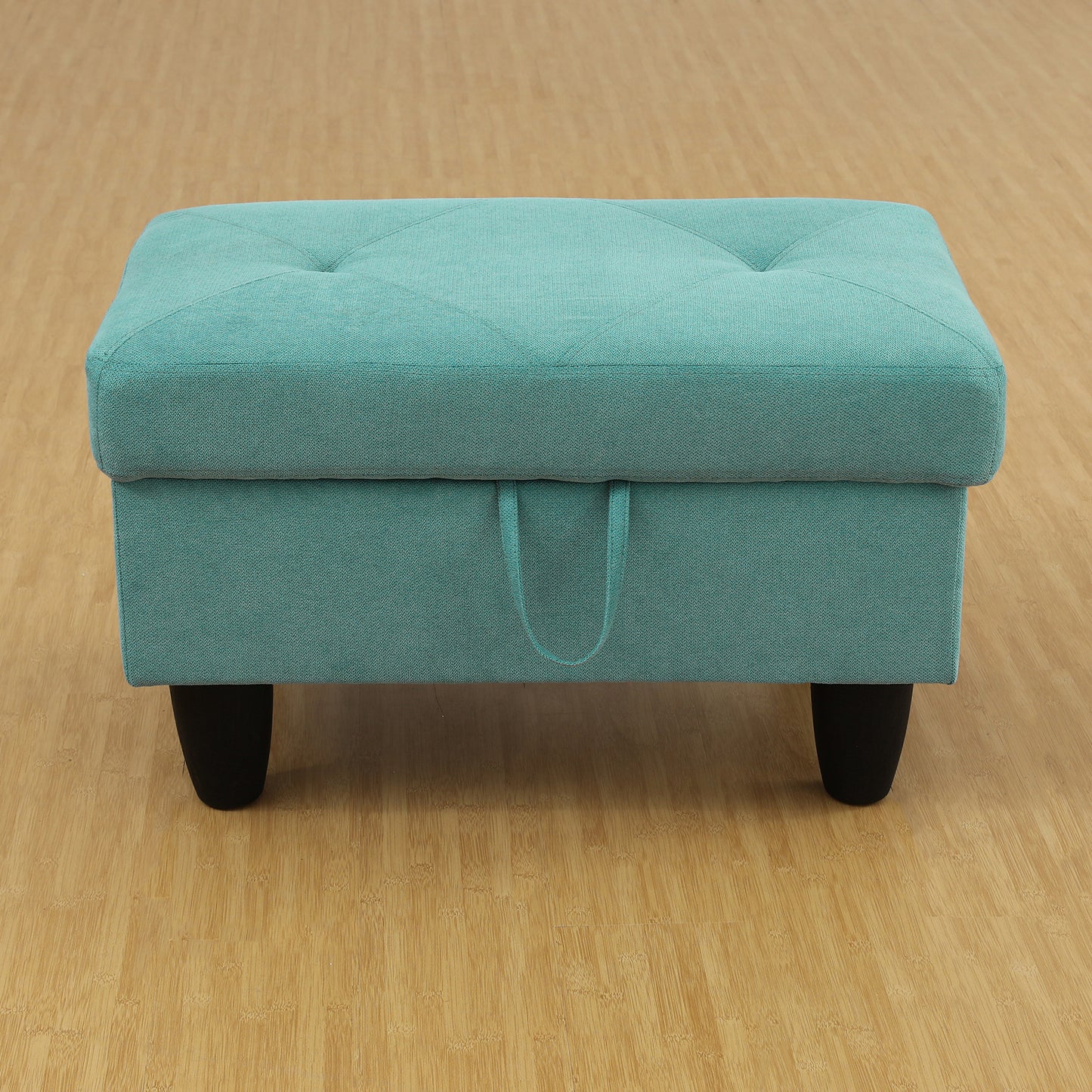 Pouf de rangement rectangulaire en lin bleu Enfield