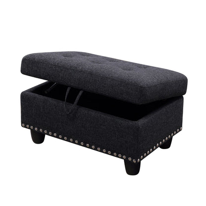 Blaise Linen Rectangle Solid Colour Storage Ottoman