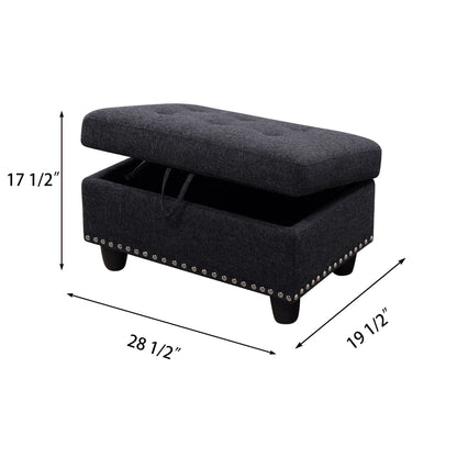 Blaise Linen Rectangle Solid Colour Storage Ottoman