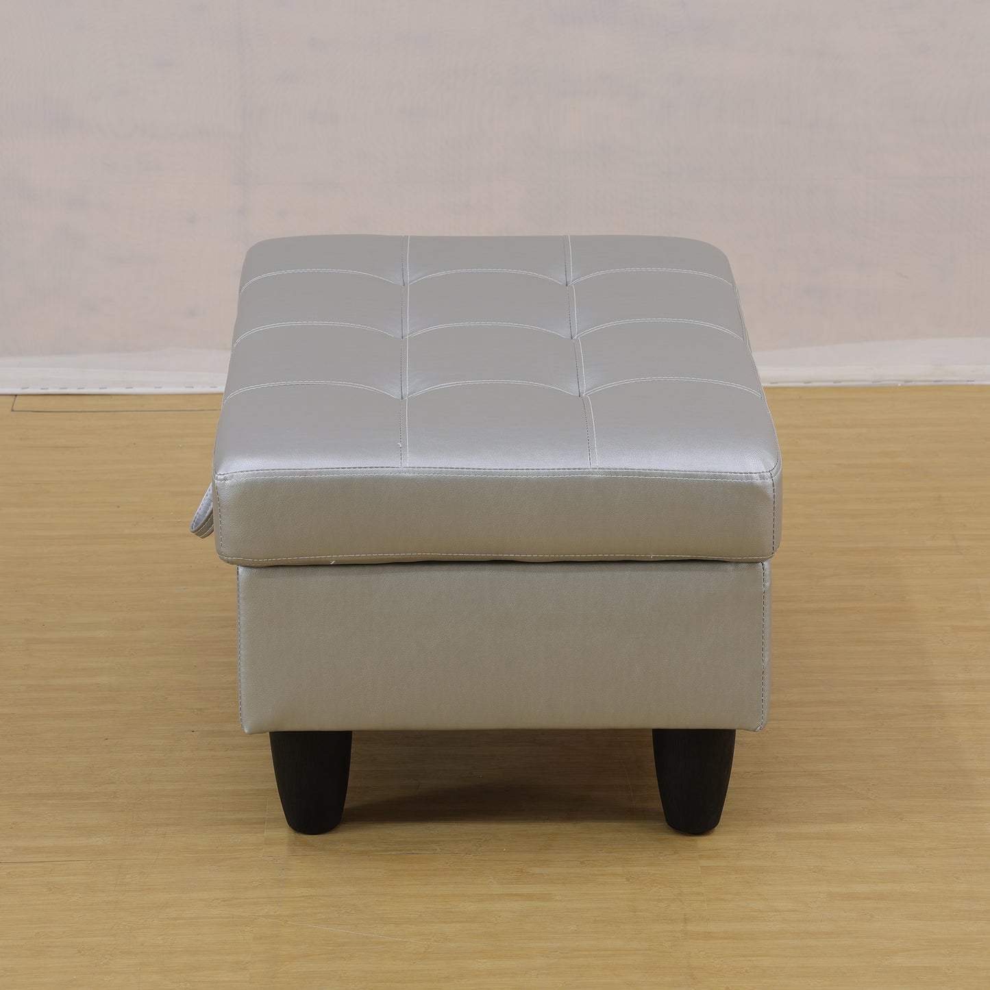 Blanc Silver Faux Leather Storage Ottoman