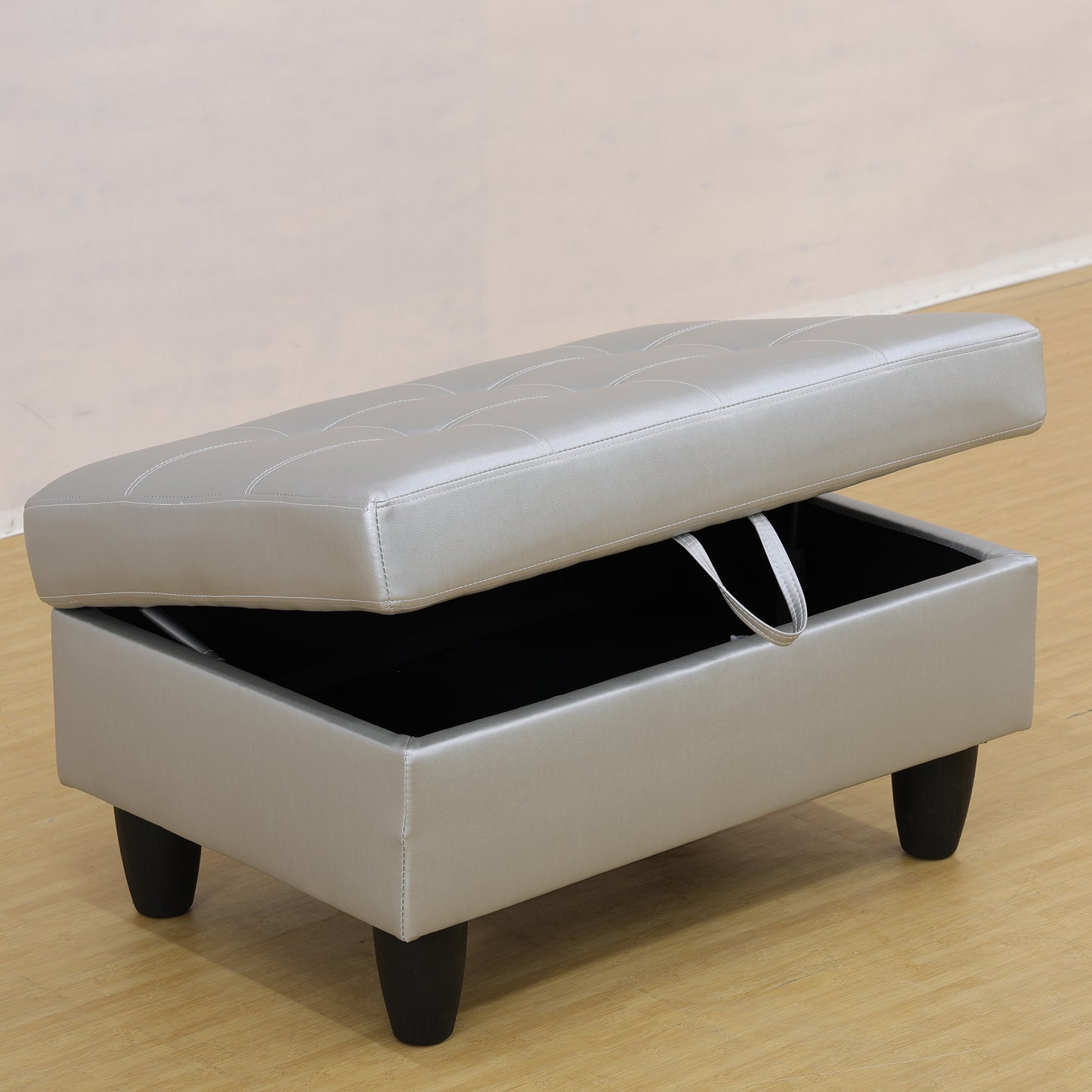 Blanc Silver Faux Leather Storage Ottoman