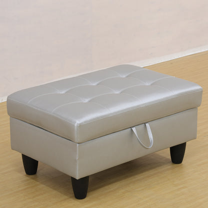 Blanc Silver Faux Leather Storage Ottoman