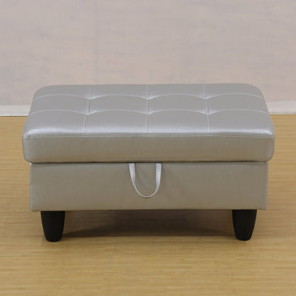 Blanc Silver Faux Leather Storage Ottoman