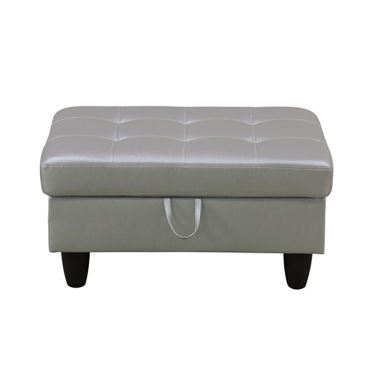 Blanc Silver Faux Leather Storage Ottoman