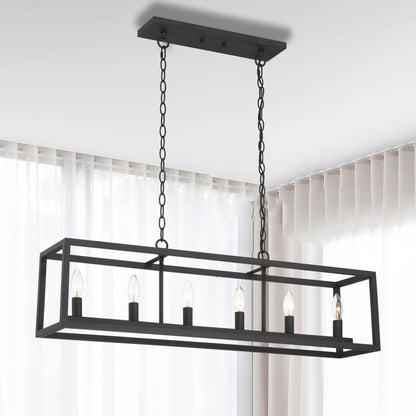 Lustre rectangulaire linéaire à 6 lumières pour îlot de cuisine Modesto homologué UL