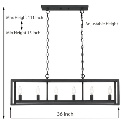 Lustre rectangulaire linéaire à 6 lumières pour îlot de cuisine Modesto homologué UL