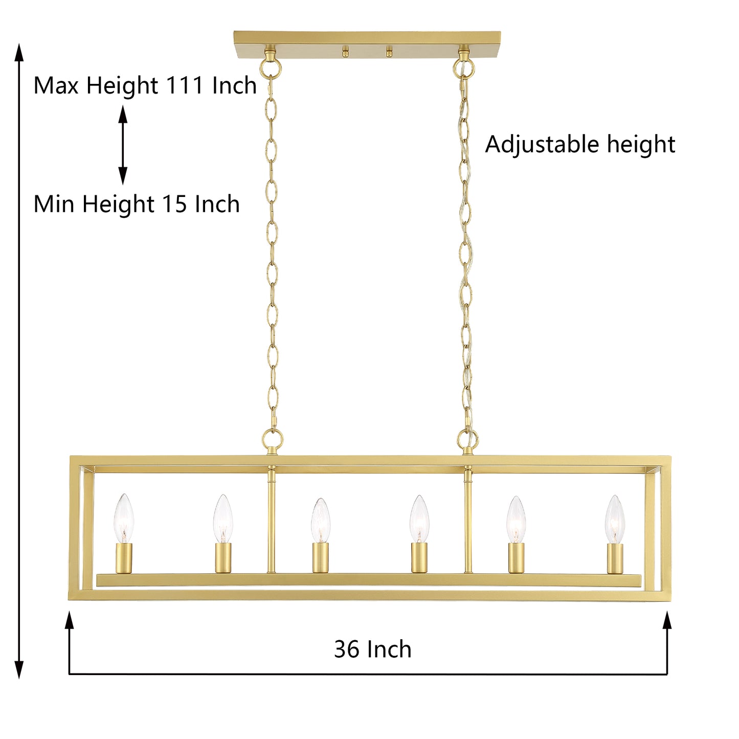 Lustre rectangulaire linéaire à 6 lumières pour îlot de cuisine Modesto homologué UL