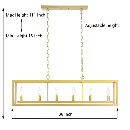 Lustre rectangulaire linéaire à 6 lumières pour îlot de cuisine Modesto homologué UL