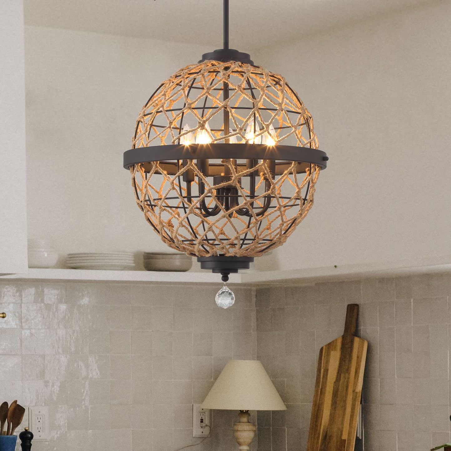 Harrison 5-Light Sphere Globe Chandelier with Rope Accents