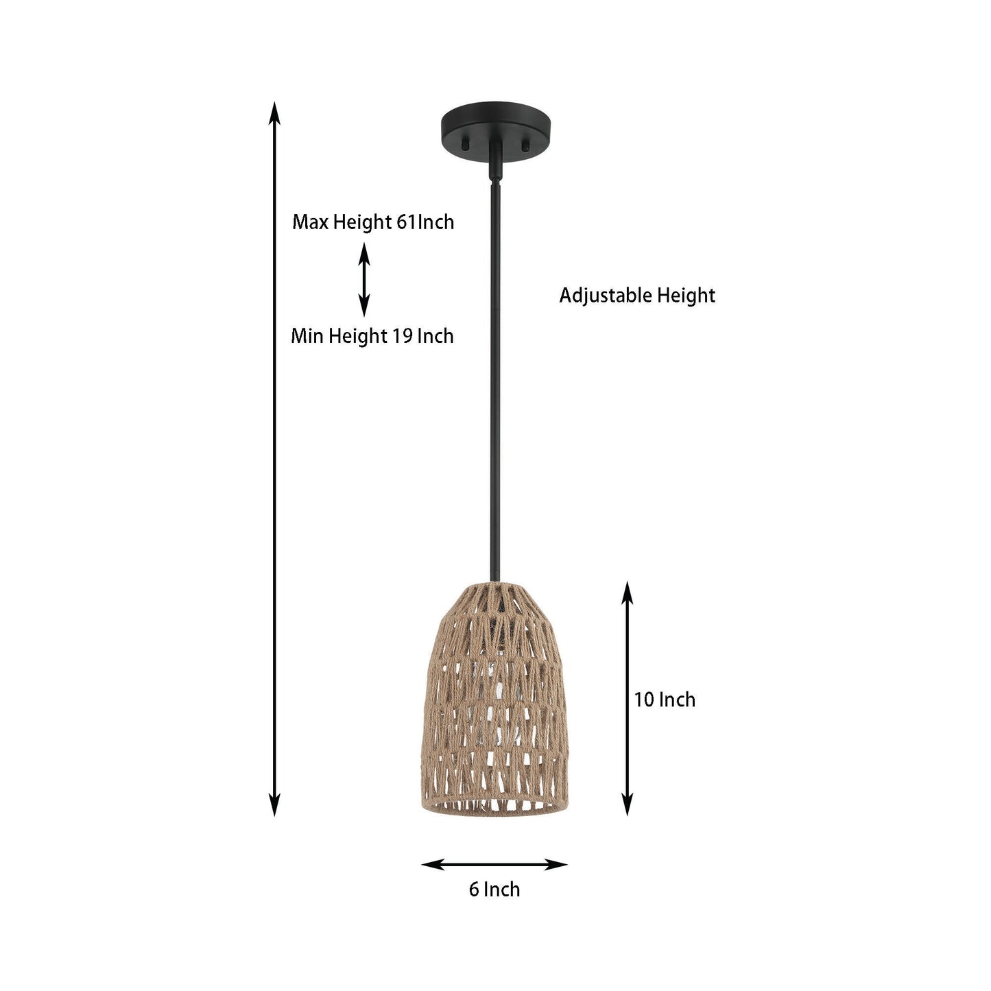 Warner 1 - Light Single Dome Rod Pendant with Rope Accents