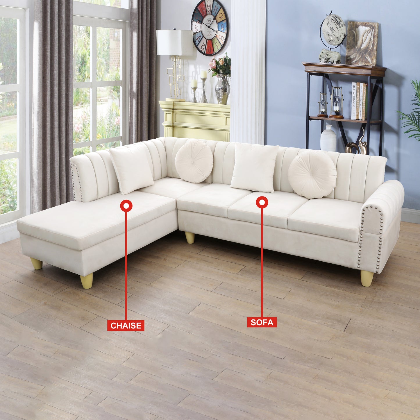 Crystal White Flannel 2-Piece Living Room Sofa Set