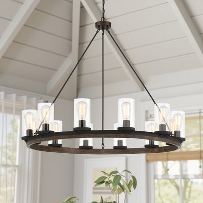 Cristelle 12-Light Wagon Wheel Chandelier with Hand Blown Glass Accents UL Listed