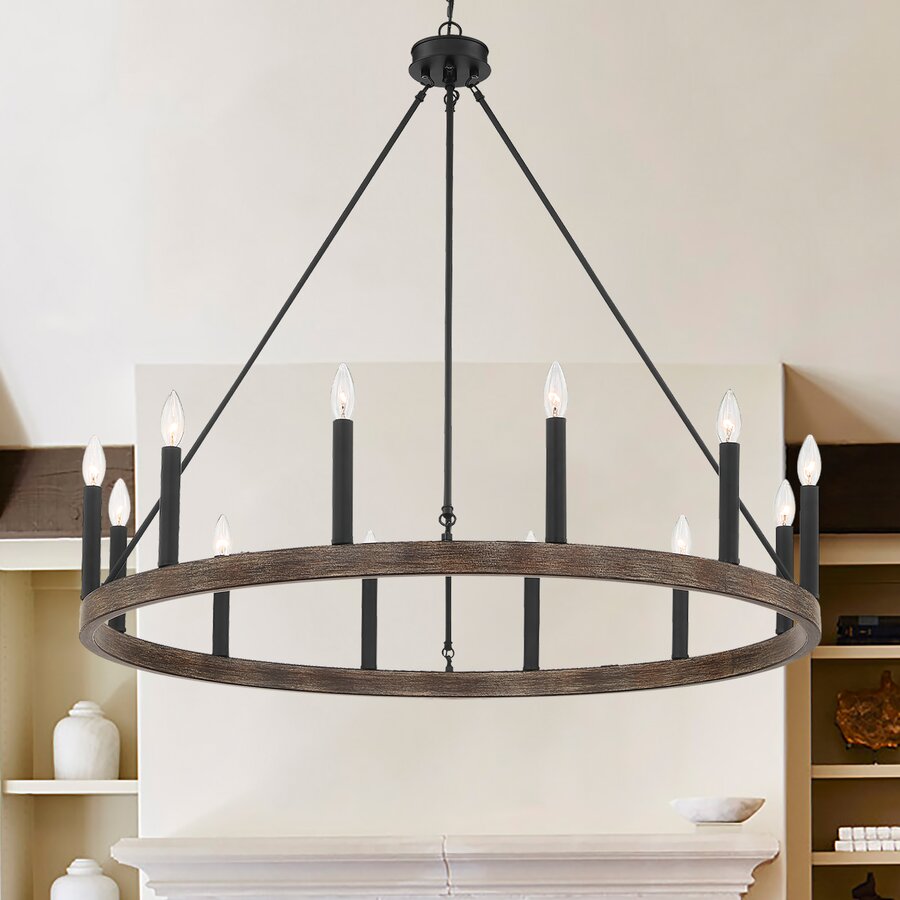 Amie 12-Light Candle Style Wagon Wheel Chandelier UL Listed